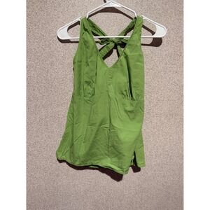 Ann Taylor Loft Lime Green Halter Top Tie Back Smocked V-Neck Blouse Size 16